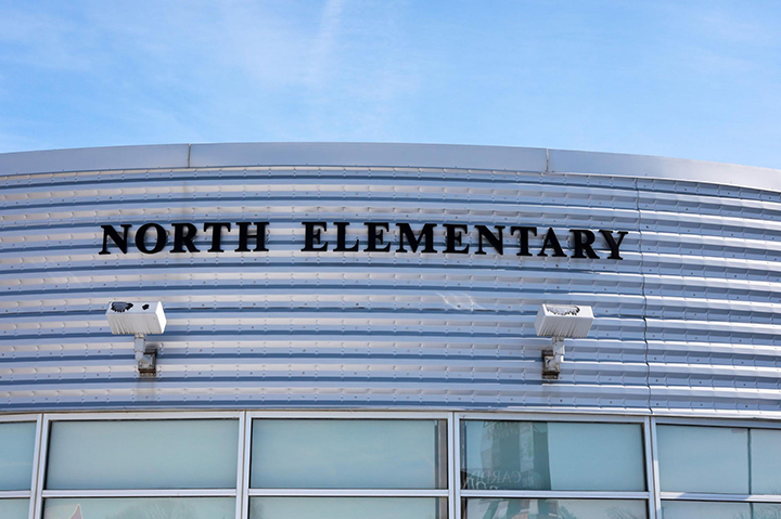 Close up of North Elementary sign
