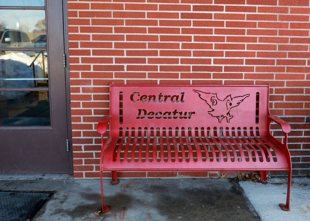 Central Decatur bench outside of South Elementary